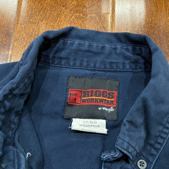 Wrangler Riggs Workwear Thick Navy Blue Button Down Shirt Cotton Men's Large - Picture 5 of 7